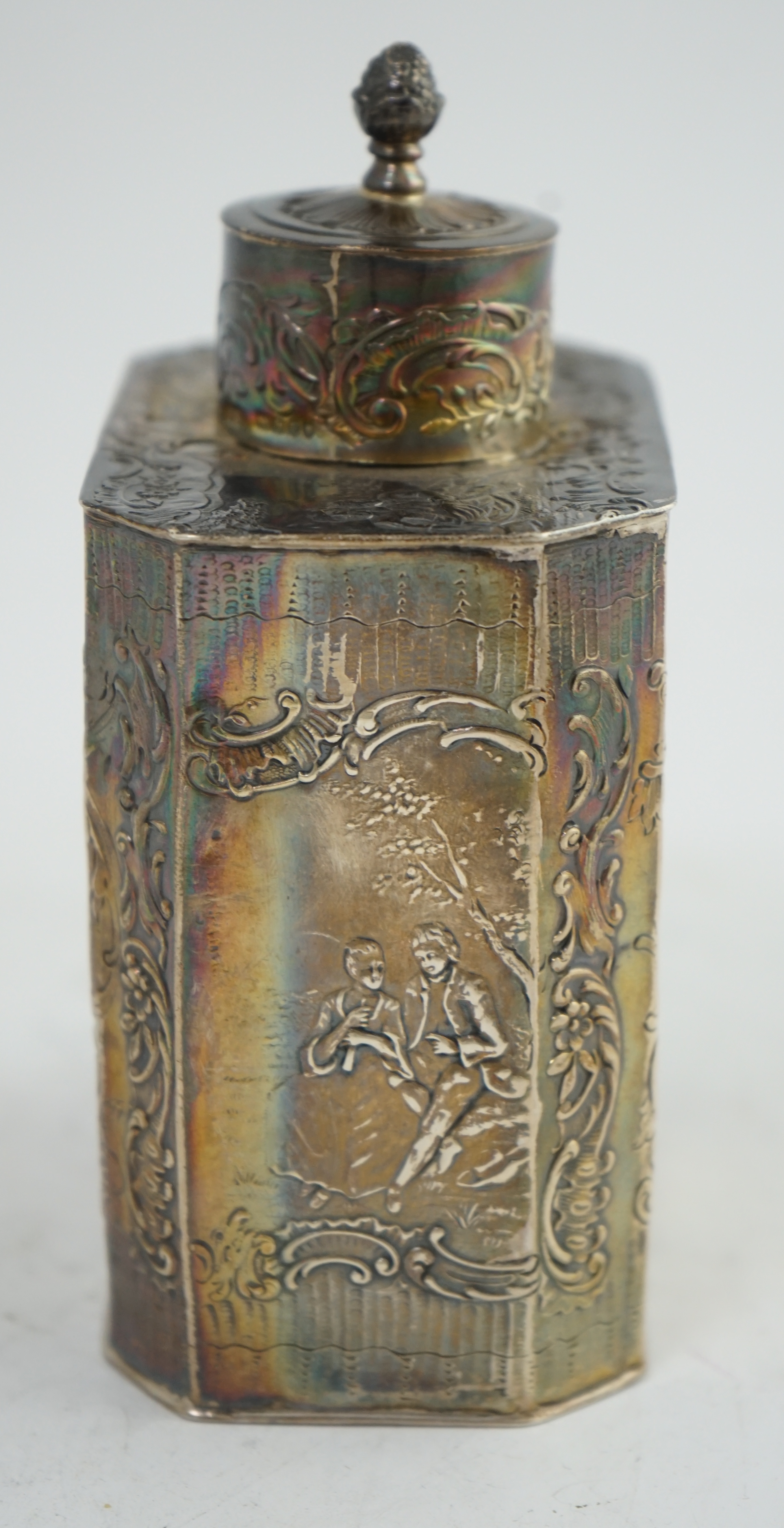 A 19th century German Hanau? silver tea caddy and cover